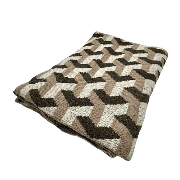 NWT Dwell Studio Lambwool Throw Blanket Afghan Brown Geometric Pattern 70”x50” - Picture 10 of 10